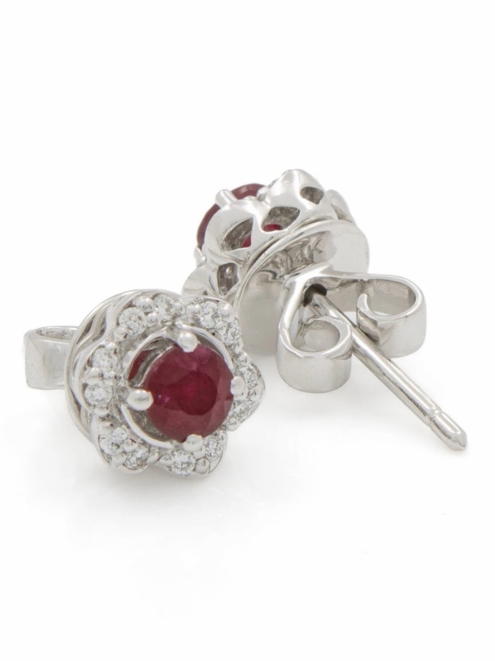 Le Vian 14K White Gold Natural Ruby & Diamond Halo Crown Stud Earrings 2.3g